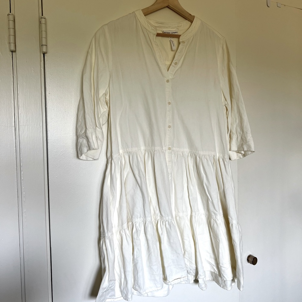 APIECE APART Maurino tiered linen and cotton-blend twill mini dress. White